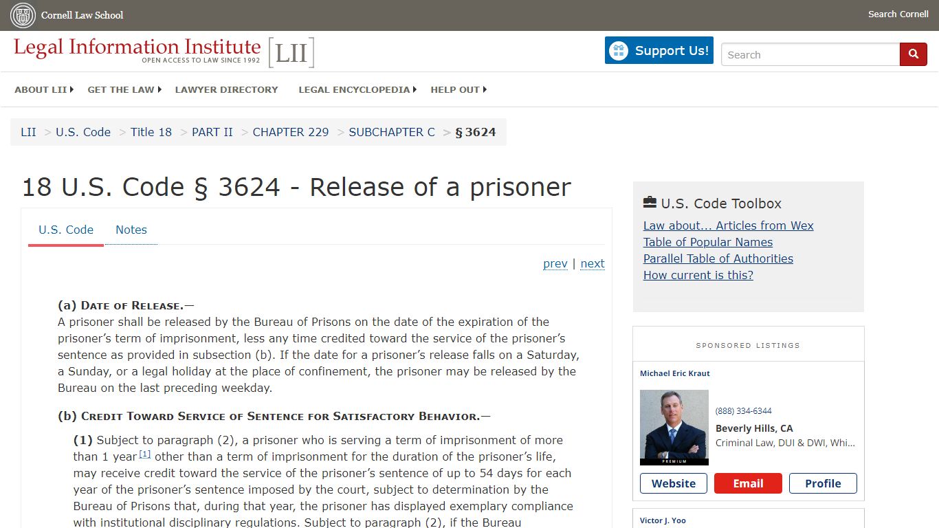 18 U.S. Code § 3624 - Release of a prisoner | U.S. Code | US Law | LII ...